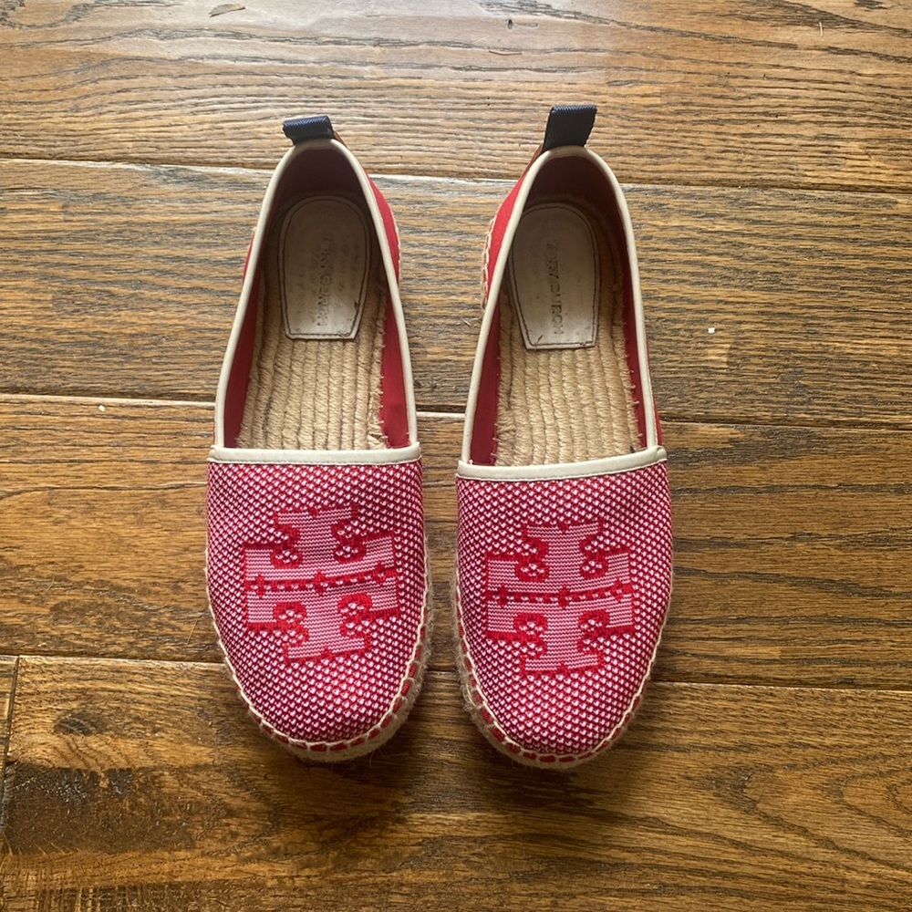 Red Tory Burch Espadrille style slip ons